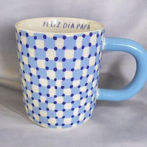 NWT Room Essentials Light Blue and White Checkered Mug with 'Feliz Día Papá'